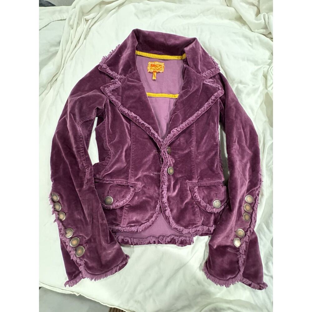 Small Gorgeous Twill 22 Velour Blazer Purple With Unique Detail Flattering Fit